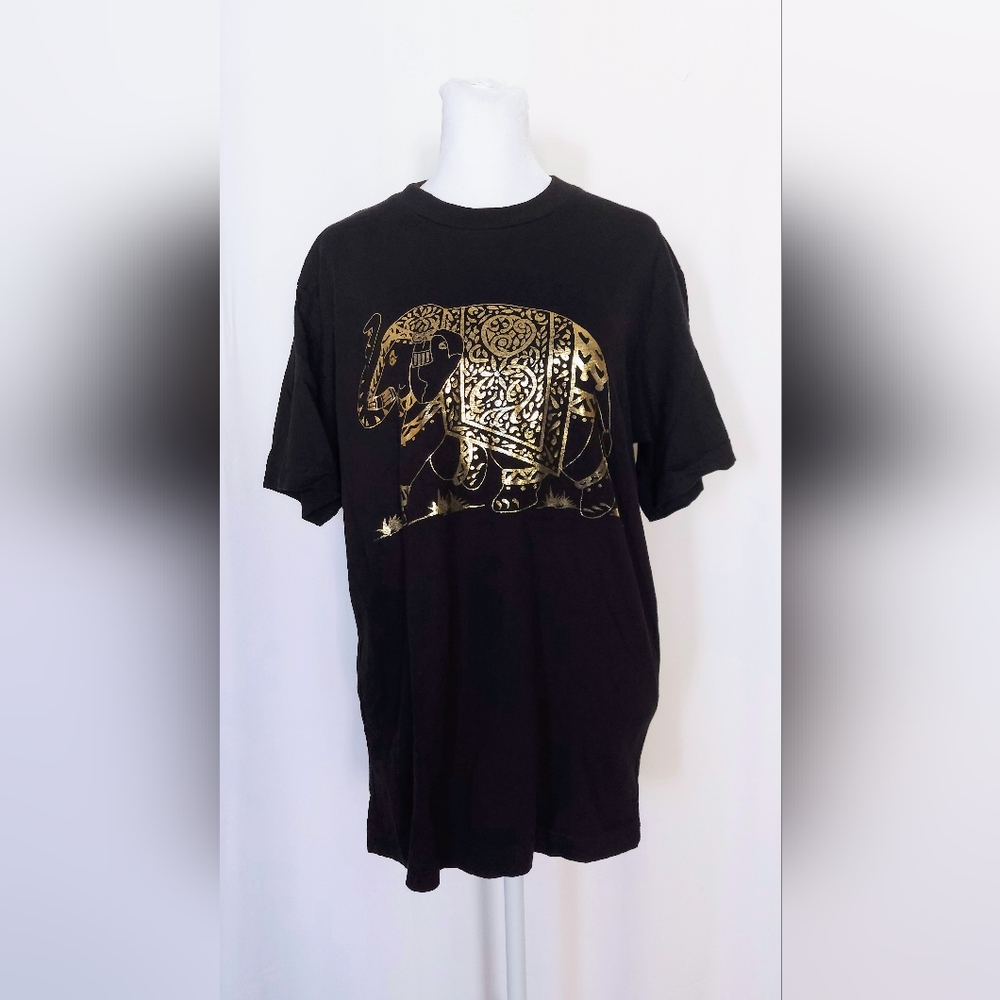 Yatri Short Sleeve Graphic Elephant T Shirt Black Gold Adult Size Medium